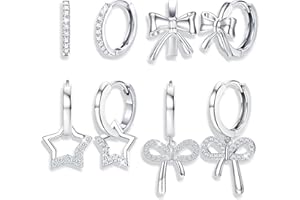 Chriscoco 4 Pares Pendientes Niña Pendientes Aro Plata para Mujer Hipoalergénicos Pendientes de Aro Estrella Corazón Mariposa Zirconia Cúbica Set Pendientes Bebe Niña Morado Azul Rosa