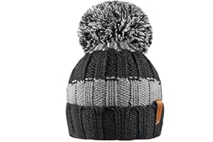 RockJock R80 Kids Girls Boys Ribbed Striped Thermal Insulating Bobble Hat with Cosy Fleece Lining