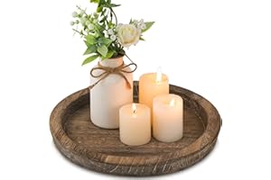 Hanobe Drewniany świecznik: Okrągły dekoracyjny talerz na świece, dom wiejski, centralny element stołu, rustykalne drewniane tacki na podgrzewacze na Boże Narodzenie, ślub, Halloween, wystrój domu