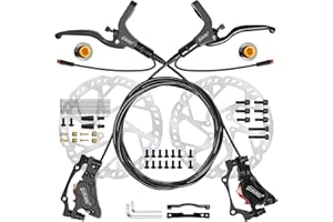 DYISLAND Kit de Freins à disques hydrauliques pour E-Bike 4 Pistons/2 Pistons, 2 Broches/3 Broches Pré-rempli d'huile minérale, Avant et arrière, 180mm 2.3mm Rotors épais