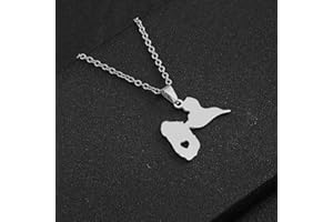 YUANYIRAN Guadeloupe, France Carte Pendentif Collier - Couple Unisexe Brillant Géométrique Style Ethnique Chaîne De Clavicule Drapeau Patriotique Hip Hop Charme Bijoux pour Cadeau De Mode,Argent,50