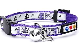 Pawtitas Collar para Gato Ajustable Collar Gato Reflectante Hebilla De Seguridad Collar De Gato con Campana Desmontable Brilla en la Oscuridad Collar Gato Purpura