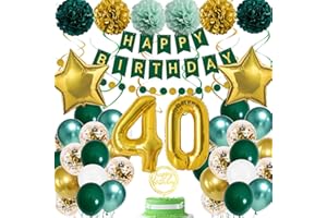 KISPATTI 40th Birthday Decorations for Women Men, Green Gold 40th Birthday Party Decorations 40th Birthday Balloons Happy 40th Birthday Banner Number 40 Balloons for Women Man 40th Birthday Party Decorations
