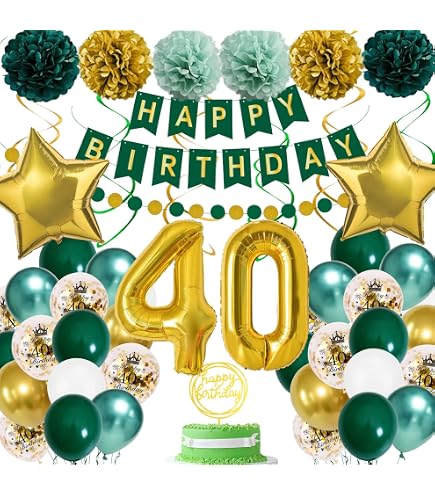 Set Decorazione Compleanno Verde Salvia – 40 Pezzi Con Striscione Happy Birthday, Palloncini E Accessori Per Torta, Unisex