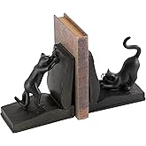 Deco 79 Polystone Kedi Dekoratif Kitap Desteği, 2'li Set, 18 cm Y&uuml;kseklik, Siyah