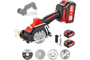 TEENO Scie Circulaire Sans Fil Mini Compacte, Scies Circulaires Électriques, 2 Batteries 4.0Ah, 3 Lames, 20000 Tr/Min, Meuleuse À Disque, Capot Anti-Poussière Amovible, Pour Métal, Bois Et Carrelage