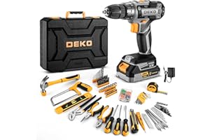 DEKO Caja Herramientas Completa con Destornillador Electrico/Taladro con bateria de 20V, Maletin de 186 Piezas, Caja profesional de herramientas Domésticas de Bricolaje para Oficinas y Jardín