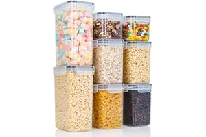 COZARY Recipientes Herméticos para Alimentos con Tapa – Juego de 8 Botes de Plástico Sin BPA para Conservación de Cereales, Harina y Comida – Organizador Cocina para Despensa y Cajones