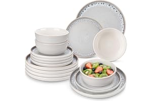 Geschirrset 6 Personen, vancasso SNOW Steingut Geschirr set 18tlg für 6 Personen, Tafelservice mit Teller set, Schalen & Salattellern, Spülmaschinenfest, Mikrowellengeeignet