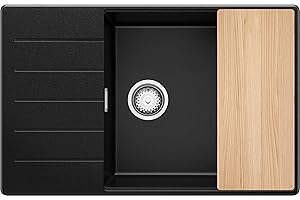 Lavello da Cucina Nero 78x50cm, Lavandino da Cucina a 1 vasca + Sifone Classico + Tagliere, Lavabo da Cucina Incasso al mobile 60cm - Copenhagen Top di Primagran