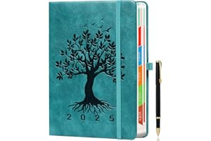 ZXHQ 2025 Diary A5 Day Per Page, Jan-Dec, Tree of Life Design, Full Year Daily Planner with Colorful Monthly Tabs, Pen Set & Fine Inner Pocket, 5.9" × 8.5"- Sea Green