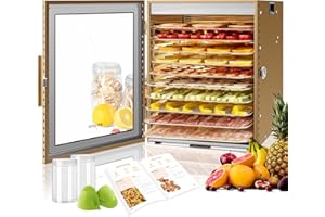 ‎KWASYO Kwasyo Dörrautomat Edelstahl, Doppelventilator 360 ° Effizientes Dry, Dörrgerät 10 Etagen, 20-90℃ Temperaturregelung, 24 Stunden Timer, Überhitzungsschutz, Rezeptheft für Fleisch Obst Gemüse Kräuter