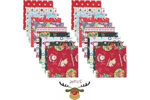 FINDIR 20pcs Tessuto di Cotone Patchwork Natalizio 25 x 25 cm Tessuti Patchwork Natale Tessuto Stampato per Cucito Artigianato Fai Da Te Scrapbooking