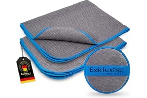 Exklusiv Chemie® Lot de 2 serviettes gaufrées Q5 320 GSM + éponge de polissage à main | Nettoyage des vitres sans traces | Chiffon en microfibre pour verre | 50 x 40 cm