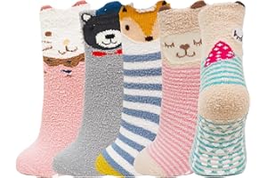 PUTUO Chaussettes Polaires Antidérapantes pour Filles: Chaussettes Chaussons Moelleuses Chaudes pour Maison Hiver Enfant Cadeau 5 Paires