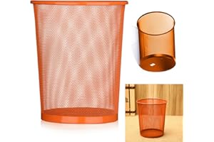 ARA CHOICE Colourful Metal Mesh Waste Bin Rubbish Paper Net Basket Home Office Durable and easy to use Recycling Bin for Bedrooms Multi Colour. (Orange)