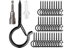 WHENZOO 35PCS Black Q Hanger Screw Hooks, 2.2inch with Safety Buckle, Windproof Outdoor Light Wire Ceiling Eye Hooks for Hanging Plants, Fairy Lights, Bird Feeder
