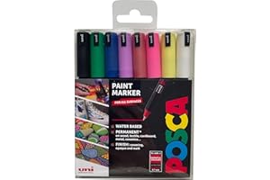 POSCA Pens PC-1MR Ultra Fine Acrylic Felt Tip Coloured Permanent Paint Markers for Adults, Kids. Perfect for Colouring, Fabric, Graffiti, Watercolour, Outline Drawing, Window and Glass Art. 8 Pack