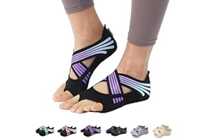 ABIRAM Yoga Socks Toeless Non-Slip Grips & Straps, for Pilates, Barre, Ballet, Bikram, Workout for Women