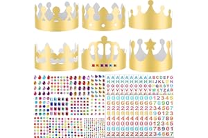 SIMDAO 52 Pcs Paper Crowns Gold Paper Party Hats Set with 28 Sheets Gem Jewels Alphabet Number Letter Stickers, Jubilee Hats Crowns for Adults DIY Papers Crown Princess Prince Crown for Party Celebration