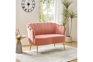 FABRICATION HAUS Velvet 2 Seater Sofa Upholstered Loveseat Couch with Metal Legs Arm Backrest for Living Room Bedroom & Lounge, PINK