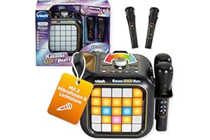 Vtech Karaoke Light Party – Bluetooth-Karaoke-Maschine inkl. 2 kabellosen Mikrofonen – Mit Partyspielen, Gesangs- und Stimmverzerrer-Effekten, Gesangsausblendung – 35-Watt-Lautsprecher
