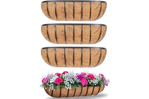 Lykvrii 4Pcs Large Wall Trough Rail Planters 24 Inch/61cm, Heavy Duty Metal Planter Box with Coconut Coir replacement, Gardening Kit for Window Box Porch Balcony & Outdoor Fences