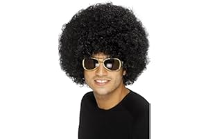 Smiffys 70s Funky Afro Wig, Black 120g, 1970's Disco Fancy Dress, 1970s Dress Up Wigs
