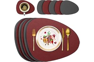 DELENTO 6er Set Tischsets Abwaschbare mit Untersetzern, Doppelseitige Platzdeckchen Lederoptik wasserdichte Platzsets für Esstisch, Küche, Restaurant & Zuhause (Rot)
