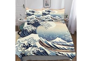 MEFESE onde oceaniche 3 Pcs Copripiumino Con Federe, Moderno Copripiumino in Microfibra,per Adulti Uomini Giovani Ragazzi Bambini Ukiyoe giapponese Copripiumino in Morbida,Chiusura Cerniera Double 200x200cm