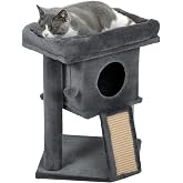 PawHut Scratching Tree for Small Cats 57 cm Cave Bed Dark Grey | Cat Tower with Sisal Post, Scratching Ramp, Hanging Ball, 40