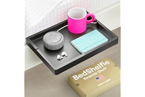 Smallish BedShelfie for Bunk Bed & Top Bunk, College Dorm Room Essentials, Floating Nightstand Storage, Dorm Room Decor (Flexfit Model, Black)