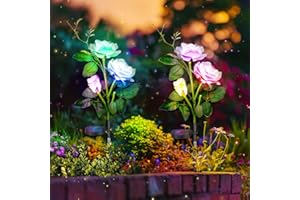 ANORDSEM Solar Flower Lights Outdoor Garden - Patio Ornament Colour Changing White Rose LED Stake - Solar Powered Waterproof Rose Lights for Fence Balcony Yard Pathway Flower Bed Grave Decorations Outside
