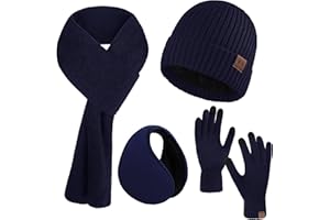 Aneco Winter Beanie Mütze Set für Herren 4 Stück Strickhandschuh Schal Beanie Mütze Ohrenschützer Set für Männer Frauen