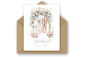 Pusteblume Grusskarten 2 x Hochzeitskarte mit Hochzeitskleidung und Blumen auf der Vorderseite im Aquarellstil gemalt Karte Hochzeit - (2 Stück)