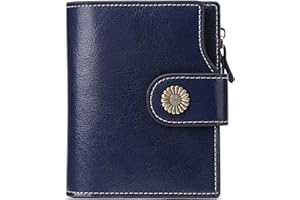 SENDEFN Cartera Monedero Mujer pequeña de Piel auténtica - 16 Ranuras para Tarjetas con Bloqueo RFID - Billetera Cartera de Tarjetero y Cremallera para Monedas