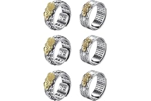 KALVICA 6 Pezzi Anello Feng Shui Pixiu Mantra per Uomo Amuleto Protezione Ricchezza Amore Prosperità Regolabile Anello Buddha Mantra Ring