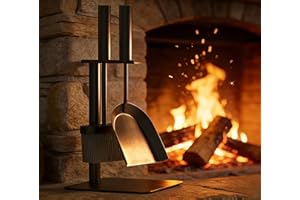 Kingson Juego de herramientas para chimenea de 3 piezas que incluye cepillo, pala y soporte, 16 x 16 x 35,5 cm, accesorios para quemador de leña, juego completo de compañero para chimenea, color negro
