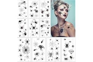 PTBWS Tatuaggio Temporaneo di Ragno, 10 Fogli Halloween Ragno Tatuaggi Temporanei, Halloween Tatuaggi Temporanei Ragni, per Halloween Mascherata Carnevale Costume Festa di Trucco (A)