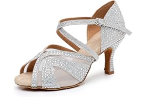 Rosefinch Scarpe da Ballo Latino da Donna Salsa Performance Strass Scarpe da Ballo Matrimonio Party 5/7cm Tacco