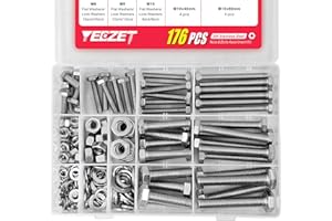 YEEZET 176PCS 304 Inox Boulons et écrous Rondelles Assortiment Kit M6 M8 M10 Industrie Machines Visserie Hexagonal