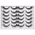 Pawotence Cat Eye Lashes Pack Wispy 3D Faux Mink Lashes 18mm Fluffy False Eyelashes Soft Reusable Handmade Fake Eyelashes, 12 Pairs Pack