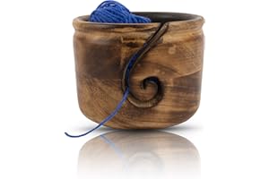 THE GREAT INDIAN BAZAAR Hecho a mano de hilo de madera para tejer ganchillo Bowl Holder para bolas de hilo de esquí, organizador de almacenamiento decorativo de ganchillo, accesorios para tejer costura, suministros