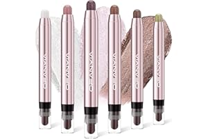 GREATLIZARD Eyeshadow Stick with Brush, Metallic Shimmer Cream Eyeshadow Pencil, Eye Brightener stick, Smoky Eye Shadow Pen, Waterproof Highlighter Makeup Stick for Girls Women Sparkling Eye Makeup (6 Colos Set)