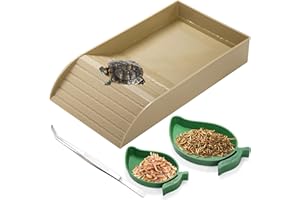 Hacaroa 3 Pcs Tortoise Water Dish with Ramp and Basking Platform, Leaf Reptile Food Dish Turtle Water Bowl, Reptile Bathing Pool Amphibians Habitat Accessories for Lizard, Box Turtle, Horned Frog