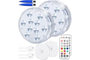 Qoolife USB Wiederaufladbares Unterwasserlicht Funksignal WRGB 3.3" Magnetische bunte LED-Tauchleuchten für Badewanne, Aquarium, Pool, Teich, Dekor, Spa, Weihnachten -2 Stück