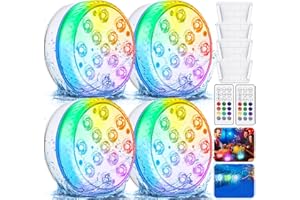 Amzeeniu 4PCS Luces LED Sumergibles para Piscina, Focos IP68 Impermeables, Control Remoto, Iluminación RGB 16 Colores para Acuario, Estanque, Fiesta y Jardín