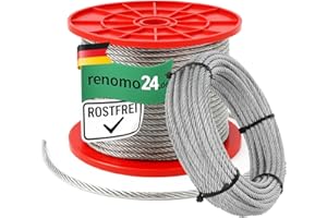 Renomo24 Edelstahl Drahtseil (5m, 8mm - 7x19) INOX Stahlseil V4A Rostfrei Seil AISI 316 Edelstahlseil Edelstahldraht