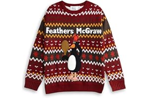 Vanilla Underground Wallace and Gromit Feathers McGraw Maroon Unisex Christmas Jumper | Long Sleeve Crew Neck Holiday Wear | Wallace and Gromit Merch