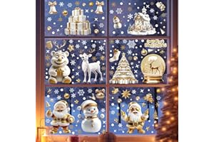 DREAM LOOM Winter Weihnachtsfenster Klemmern, 9 Blätter Doppelseitig gedruckt Weißgold Weihnachtsmann Schneemann Elk Schneeflocke Weihnachtsfenster Aufkleber Aufkleber für Neujahr Urlaub Dekor Zubehör